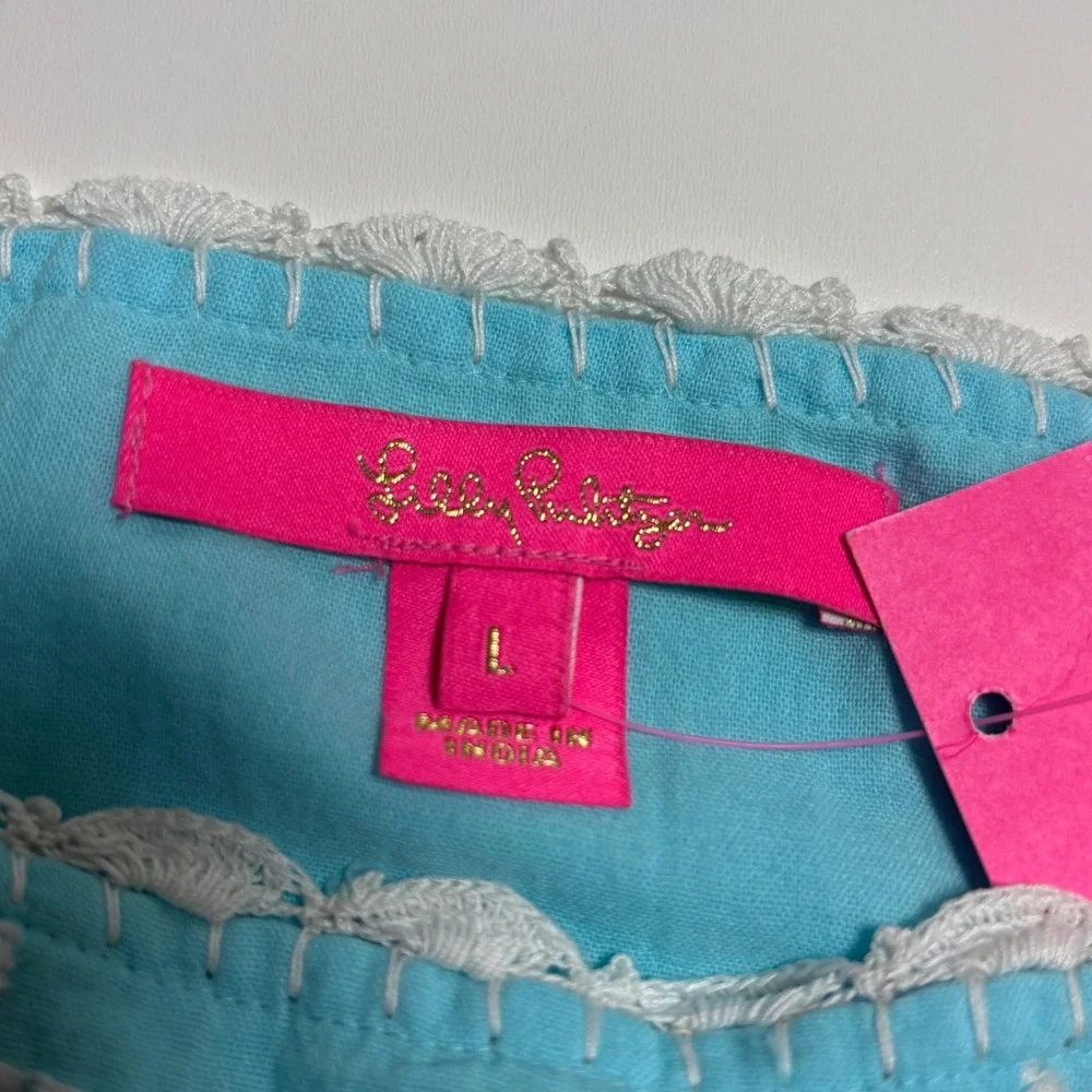 Lilly Pulitzer Tamryn Top Blue Ibiza Women's L Embroidered Cotton Blouse New - Picture 8 of 9